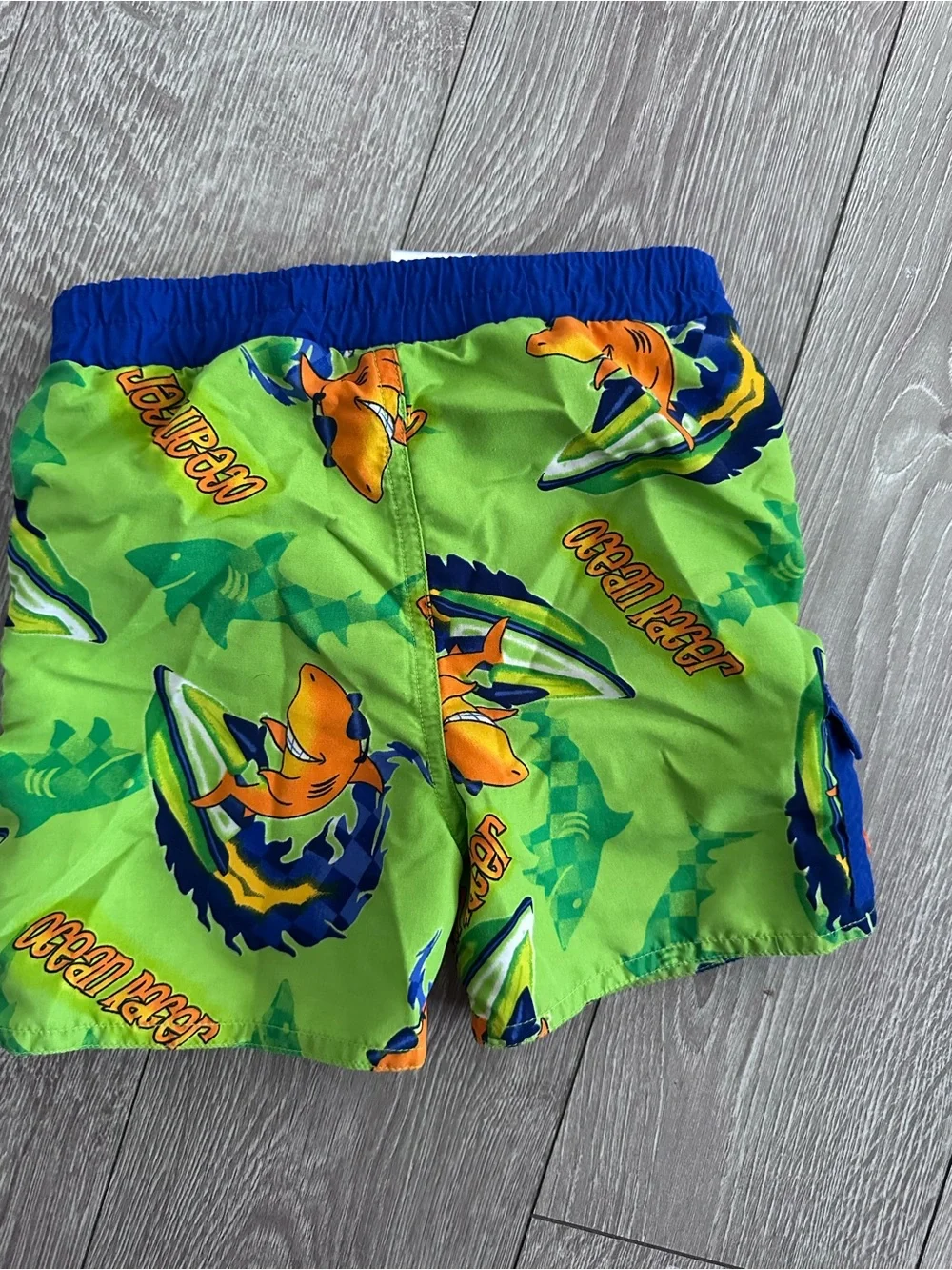 okie dokie vintage Green Shark & Wave Swim Trunks